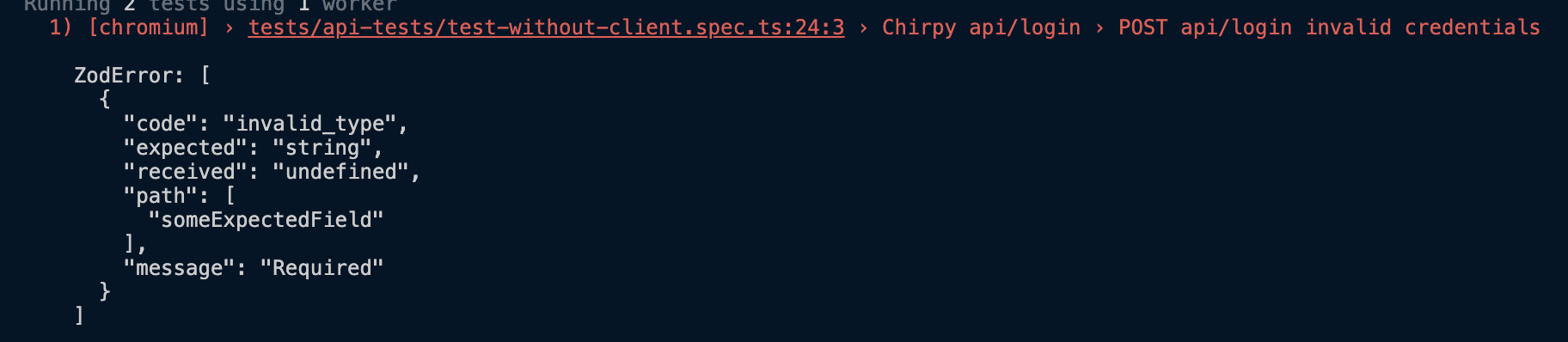 Zod schema validation error example